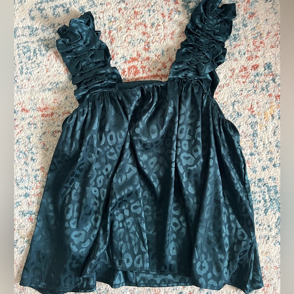 Satin Cheetah Teal Blouse
